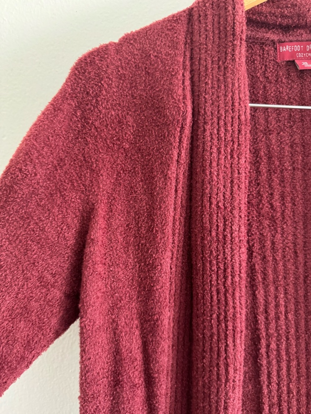 Barefoot Dreams CozyChic Lite Catalina Long Cardigan in Garnet Red size XS - Picture 5 of 8